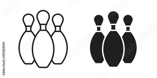 Bowling pins icon vector pack. Thin linear and black flat style.