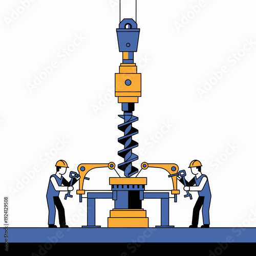 Industrial drilling equipment with workers.