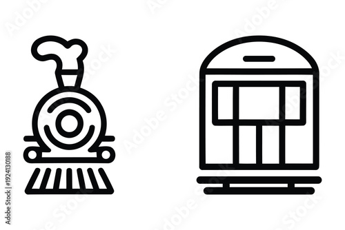 Train and Wagon Outline Icons Set
