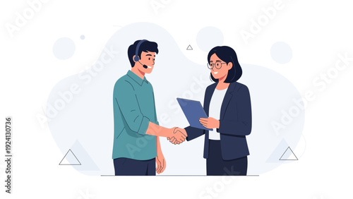 Business handshake, customer service, partnership agreement, modern flat design