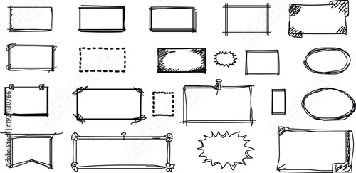 Hand Drawn Frame and Border Outline Set Doodle Boxes and Photo Frame Collection Vector