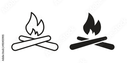 Campfire icon vector pack. Thin linear and black flat style.