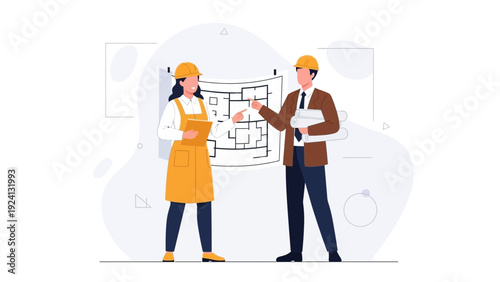 Architects Discussing Building Plans, Construction Project Collaboration