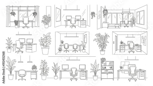 Modern Line Art Collection of Minimalist Office Interior Designs and Workspaces