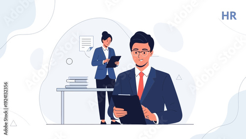 Business Professionals Reviewing Documents in Modern Office