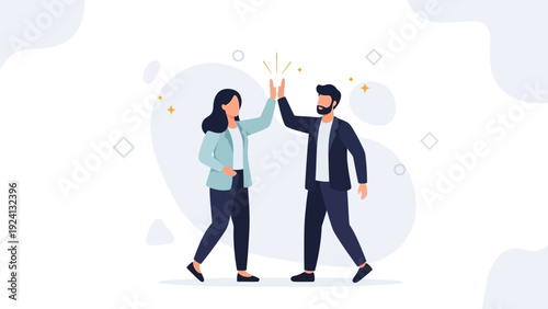 Business team high five, success, teamwork, celebration, partnership, flat design