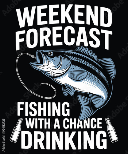 Weekend fishing forecast with drinking vector illustration flat design