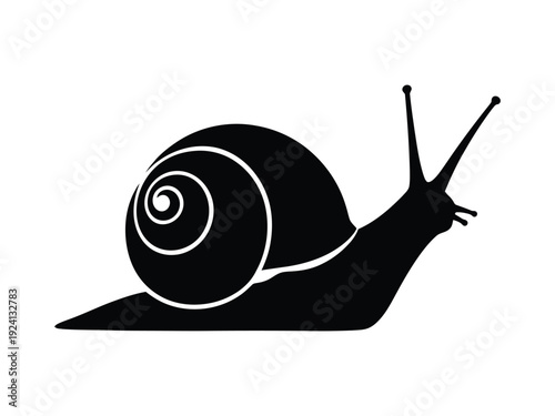 Black Silhouette of a Snail with a Swirling Shell, Isolated on White