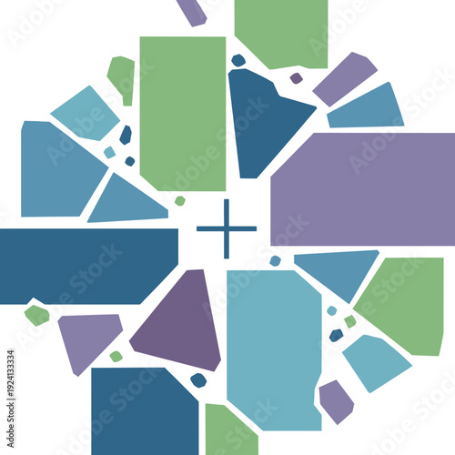 Abstract Geometric Cross Symbol with Colorful Mosaic Fragments.