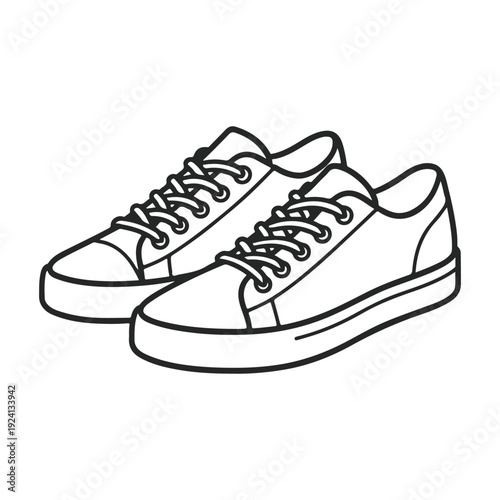 Casual Sneakers Outline Illustration – Minimal Black Line Art, Flat SVG Vector, Editable Stroke, Isolated on White
