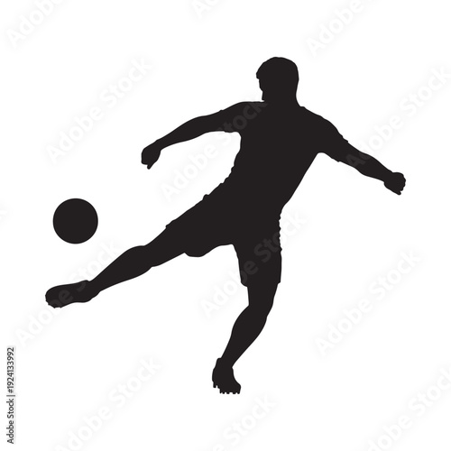 Silhouette of a soccer player kicking a ball in dynamic motion