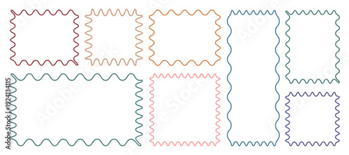 Geometric shapes with scallop and zigzag edges set. Zig zag edge square, rectangle shape collection.