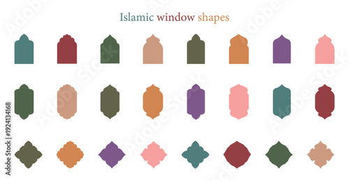 colorful Islamic window shapes in oriental style. islamic frame vector illustration in arabic style.