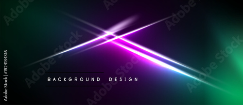 Abstract background features vibrant purple light streaks over dark green, black gradients. Text reads background design. Modern, dynamic visual.