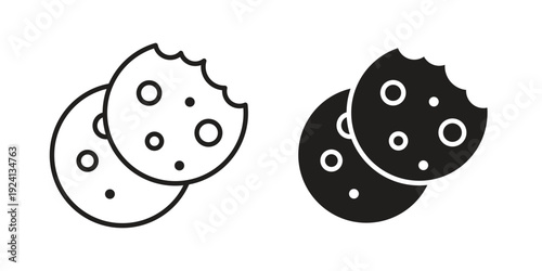 Cookie icon vector pack. Thin linear and black flat style.