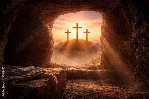 Wallpaper Mural A powerful cinematic and hopeful depiction of the empty tomb and three crosses at sunrise Torontodigital.ca