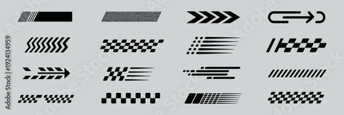 racing stripes and checkered flag designs, bold abstract racing line vectors for motorsport branding car wrap templates promotional graphics digital and print design applications.