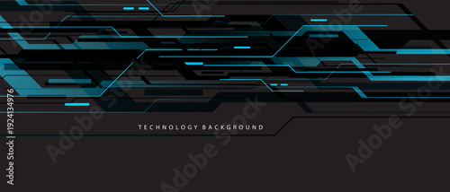 Abstract black blue circuit technology banner lines electronics elements computer digital on grey blank space background vector illustration.