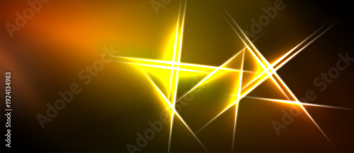 Bright yellow lines intersect over warm orange, black background. Abstract energy radiates from central point. Dynamic composition.
