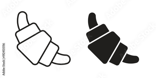 Croissant icon vector pack. Thin linear and black flat style.