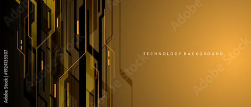 Abstract black yellow circuit technology banner lines electronics elements computer digital on grey blank space background vector illustration.