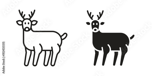Deer icon vector pack. Thin linear and black flat style.