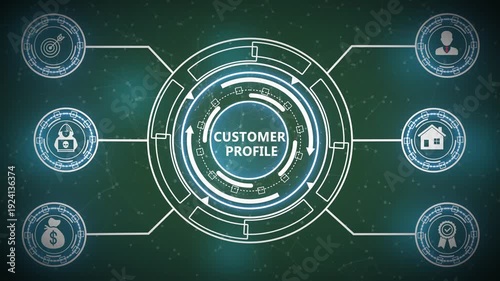 Interactive Futuristic Digital Interface Presenting Customer Profile Management and User Data Visualization System 4K Technology Animation