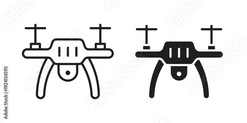 Drone icon vector pack. Thin linear and black flat style.