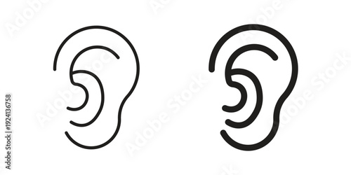 Ear icon vector pack. Thin linear and black flat style.