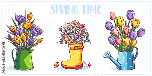 Spring Floral Bouquets in Garden Pots Collection