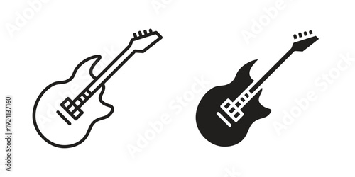 Electric Guitar icon vector pack. Thin linear and black flat style.