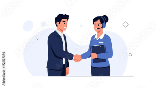 Business handshake, customer service agent and client meeting, agreement concept
