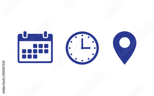 Calendar, clock, and map pin icons signify essential planning elements for scheduling appointments or tracking events.