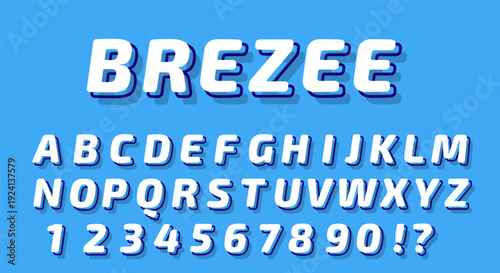 Brezee Bold 3D Font - White Rounded Alphabet with Blue
Shadow