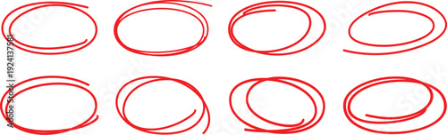 "Hand-Drawn Red Oval and Circle Highlight Frames – Marker, Crayon, and Pen Scribble Outline Set for Graphic Design"