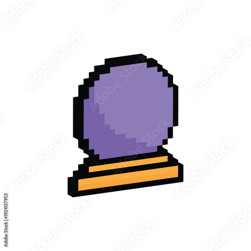3D isometric pixel art crystal ball 8 bit vector icon for computer game, logo