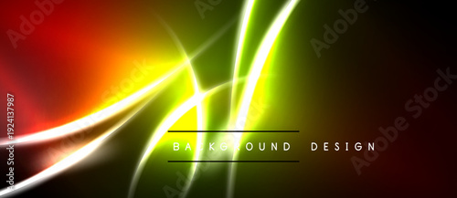 Abstract neon lines create vibrant energy. Colors blend, forming dynamic visual experience. Dark background emphasizes bright illumination.