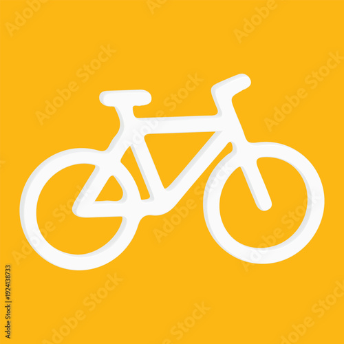 3D Icon White Bicycle Transport Symbol Cycling Sport Sign Isolated on Yellow Background High Quality Render