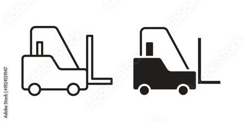 Forklift icon vector pack. Thin linear and black flat style.