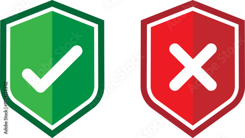 Green checkmark and red cross shield icons
