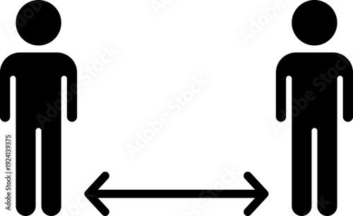 Two people standing apart with distance arrow