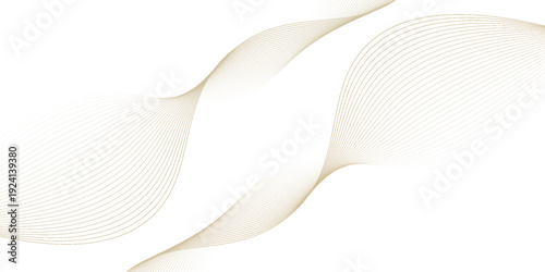 Luxury abstract gold wavy line pattern (guilloche curves) with copy space. Elegant golden color smooth gradient on white background. Premium vector striped texture for banner, business backdrop.