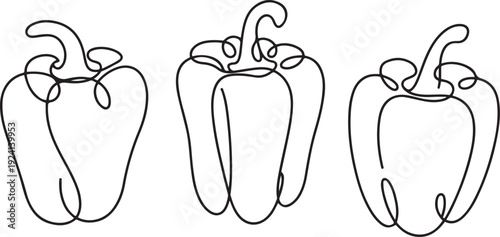 Bell pepper continuous one line drawing set isolated. single line vector illustration. isolated white background