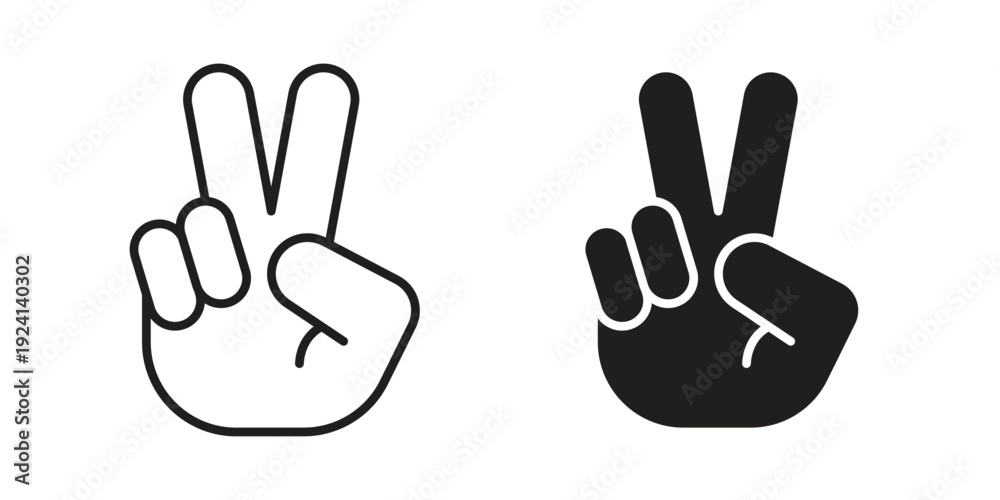 Obraz premium Hand peace icon vector pack. Thin linear and black flat style.
