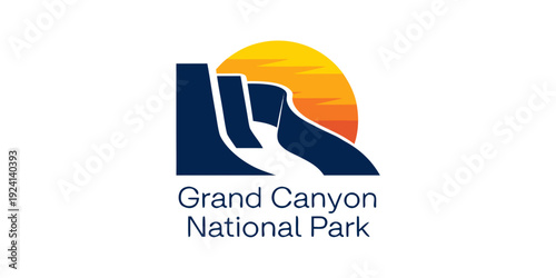 Grand Canyon National Park Logo: Iconic Canyon Design with Sunset Colors for Travel & Nature Branding
