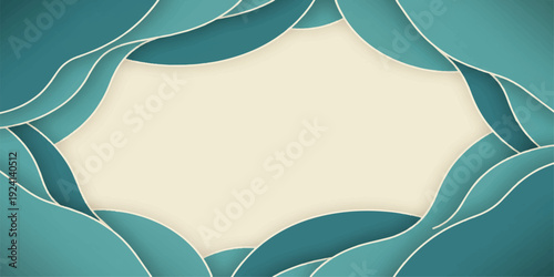 Blue background with decorative wave frame and soft water texture design for text space