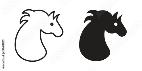 Horse icon vector pack. Thin linear and black flat style.