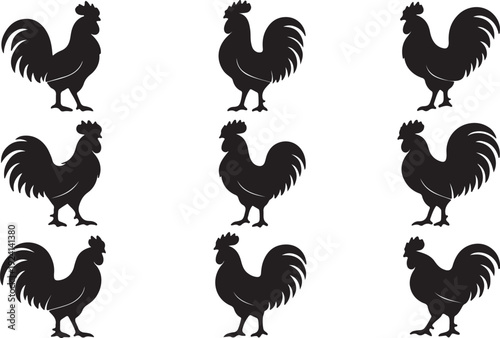 Cock rooster silhouette vector bundle