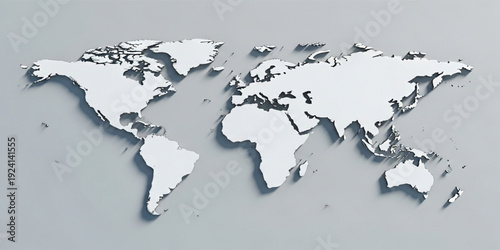 Minimal White World Map Vector Illustration with Clean Global Continents for Modern Geography, International Business, Travel Planning, and Abstract Background Design Projects