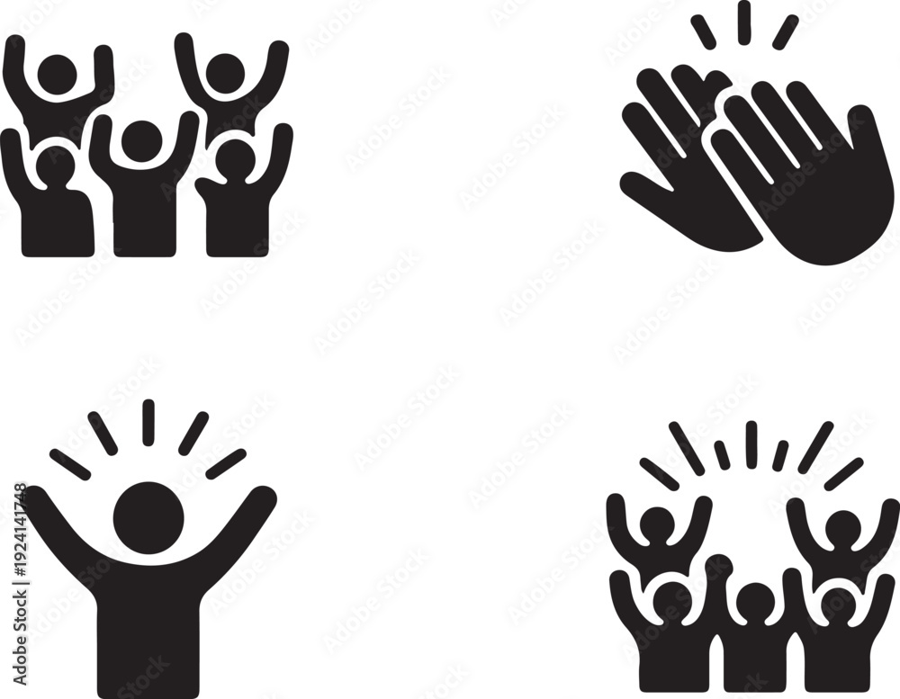 Fototapeta premium Crowd celebration solid icon set of crowd celebration